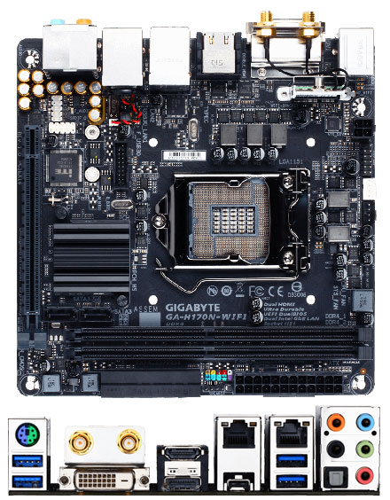 Gigabyte GA-H170N-WIFI (for i3, i5, i7 [Sockel LGA1151], Skylake, 2x LAN, 2x HDMI, WLAN/BT, Intel Wireless Display) *new*