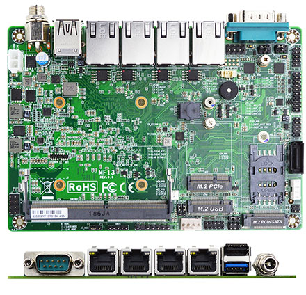 Jetway MF13-00 3,5" Mainboard (J6412 Intel Elkhart Lake SoC, 4x LAN, SIM Slot)